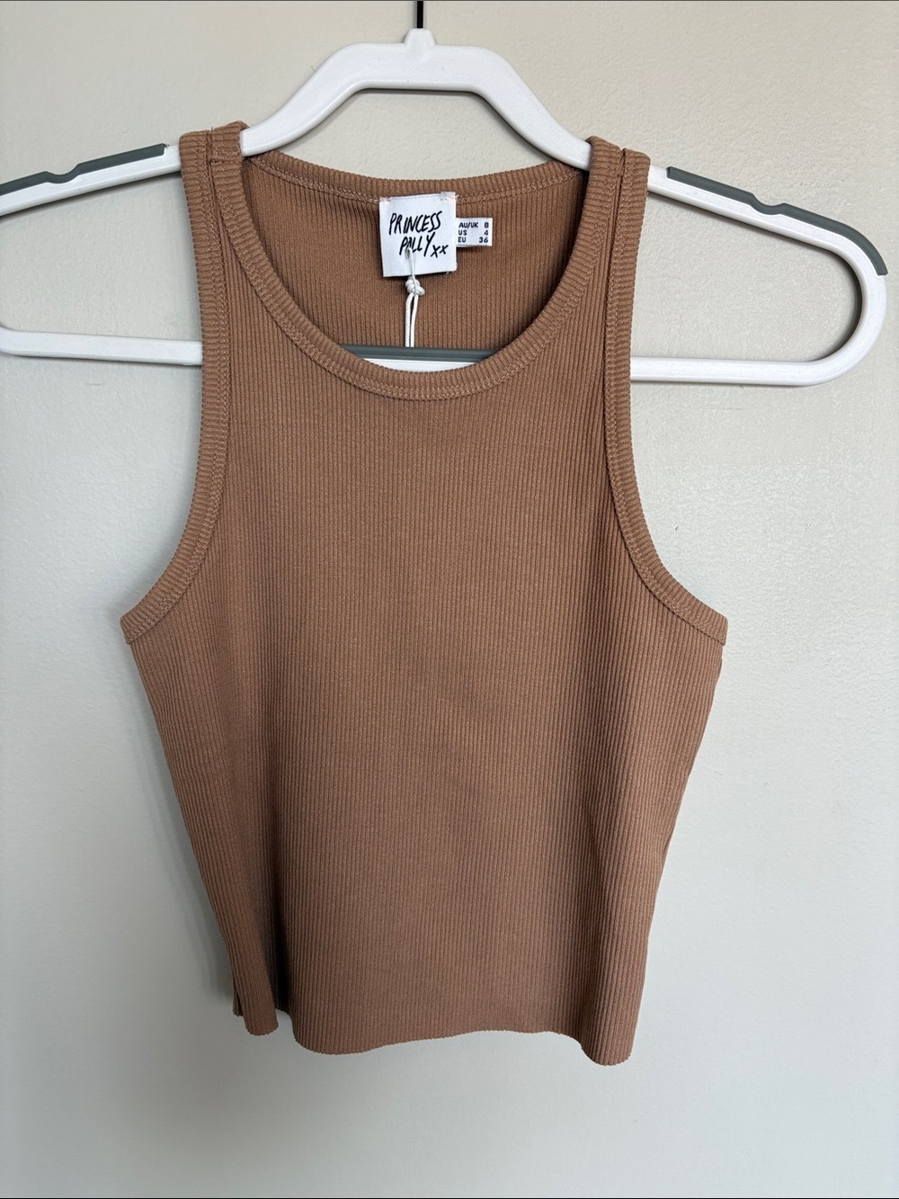 Princess Polly Selena Ribbed Tank Top Brown Size 4 NWT - Picture 3 of 6